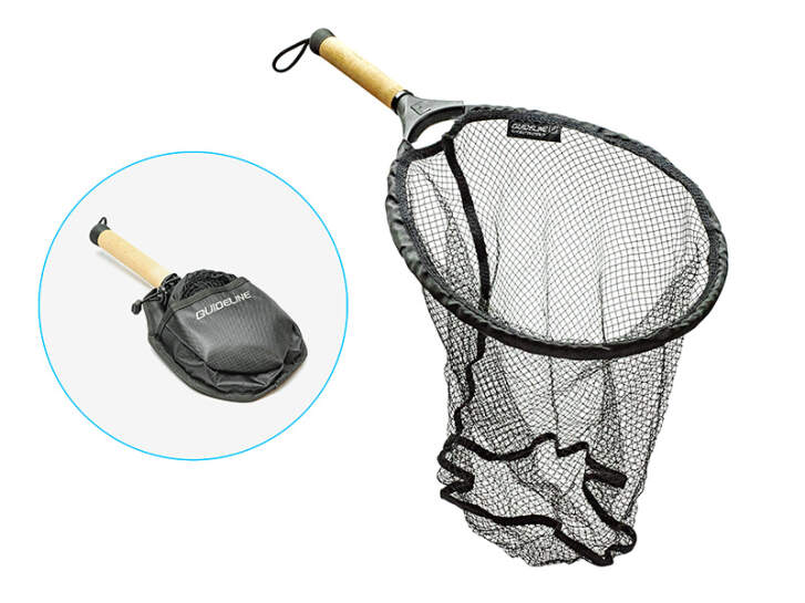 Filet de pêche Pliage de la pêche à la mouche Net d'atterrissage de la pêche et de libération de truite de truite de truite cadre en alliage d'aluminium avec caoutchouc en caoutchouc